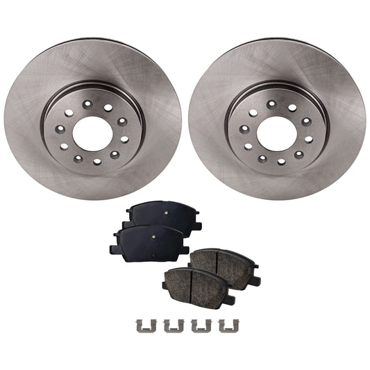 Комплект из 2 передних тормозных дисков и колодок, гладкая поверхность, 5 выступов, 321 мм, включает в себя (1) комплект тормозных колодок и (2) тормозных диска