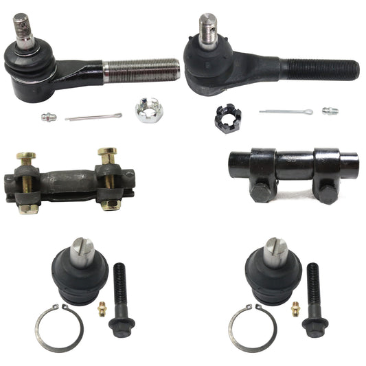 6-Piece Kit Front, Driver and Passenger Side, Outer Tie Rod End, RWD Includes (2)Ball Joint, (2)Tie Rod Adjusting Sleeve and (2)Tie Rod End