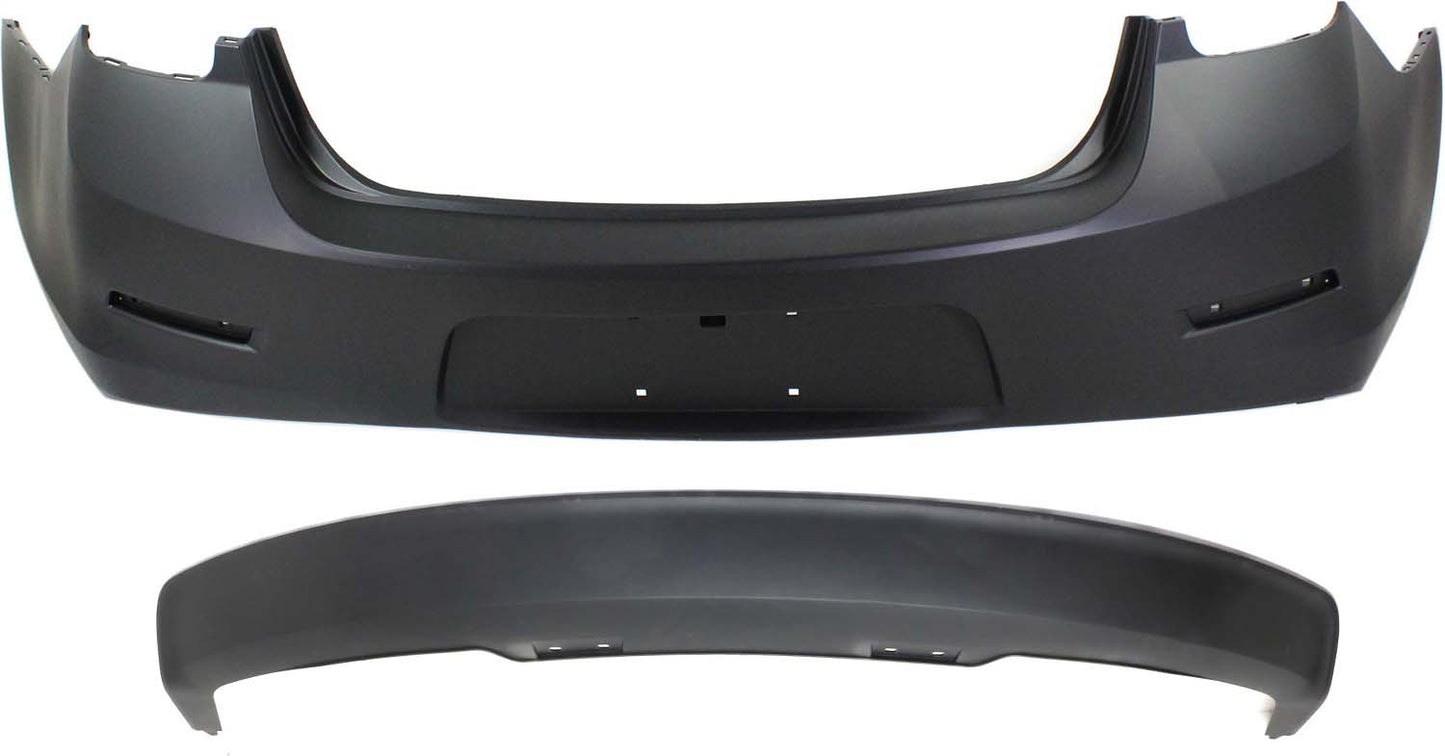 2-Piece Kit, Rear Primed Bumper Cover, For Models Without Rear View Camera, CAPA Certified, Includes (1) Bumper Cover and (1) Valance