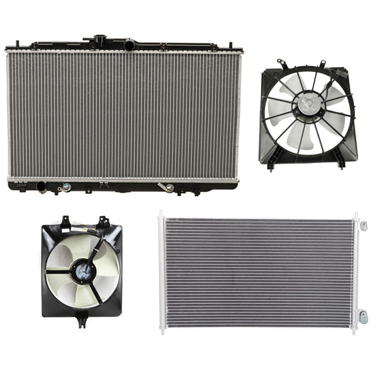 4-Piece Kit A/C Condenser, Includes (1) A/C Condenser, (2) Cooling Fan Assembly and (1) Radiator