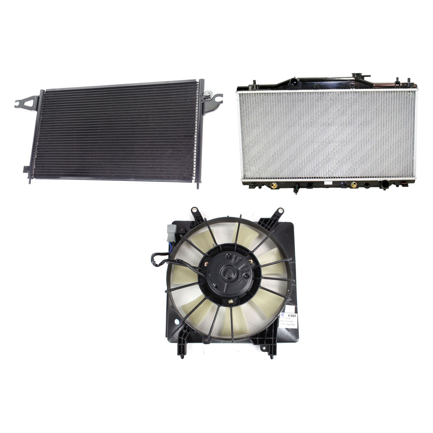 3-Piece Kit A/C Condenser, 2.0L, 4Cyl, Includes (1) A/C Condenser, (1) Cooling Fan Assembly and (1) Radiator
