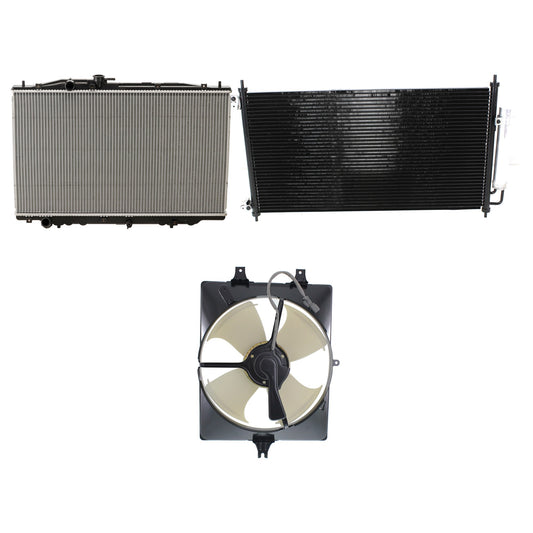 3-Piece Kit A/C Condenser, 3.2L, 6Cyl, Includes (1) A/C Condenser, (1) Cooling Fan Assembly and (1) Radiator