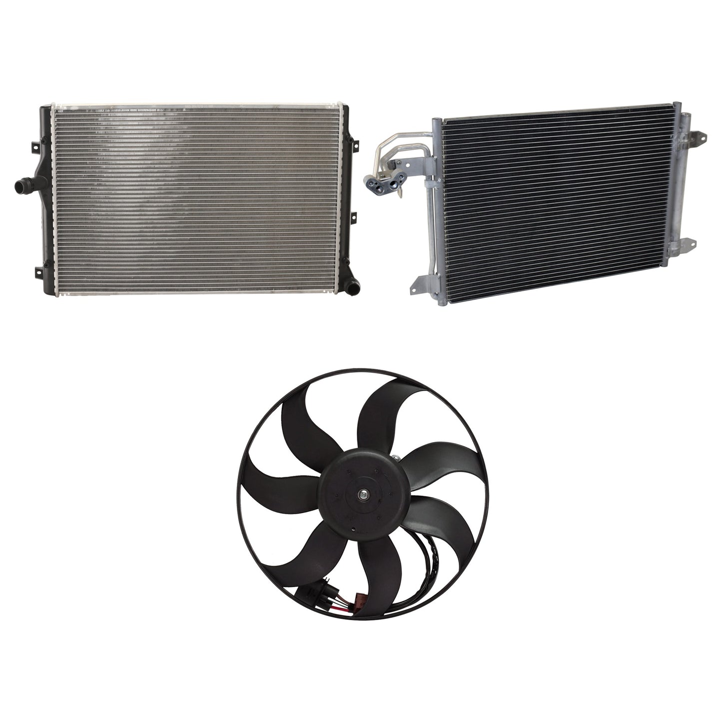 3-Piece Kit A/C Condenser, 2.0L, 4Cyl, Includes (1) A/C Condenser, (1) Cooling Fan Assembly and (1) Radiator