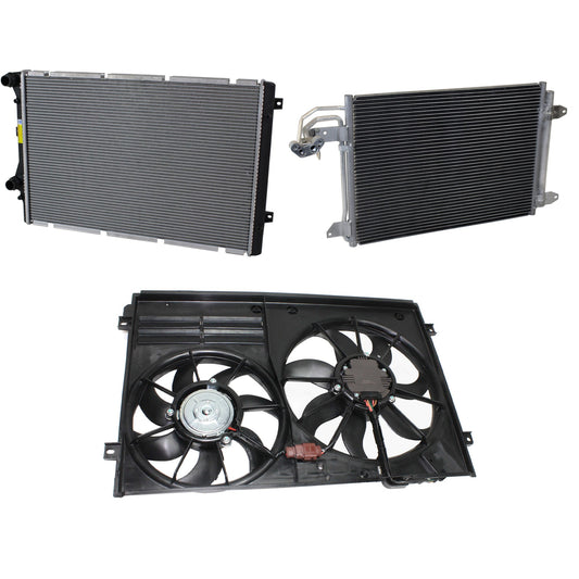 3-Piece Kit A/C Condenser, 2.0L, 4Cyl, Includes (1) A/C Condenser, (1) Cooling Fan Assembly and (1) Radiator