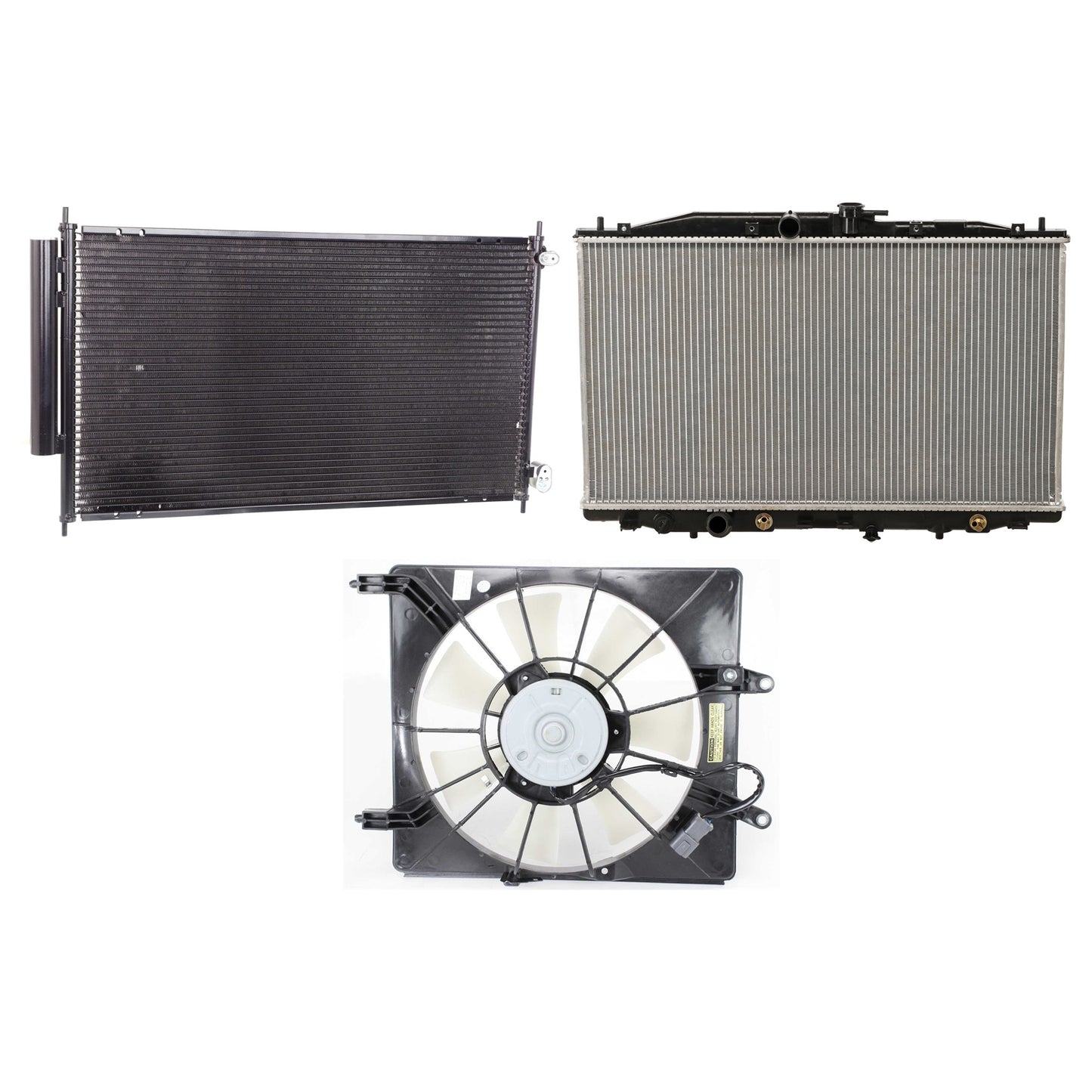 3-Piece Kit A/C Condenser, 2.4L, 4Cyl, Includes (1) A/C Condenser, (1) Cooling Fan Assembly and (1) Radiator