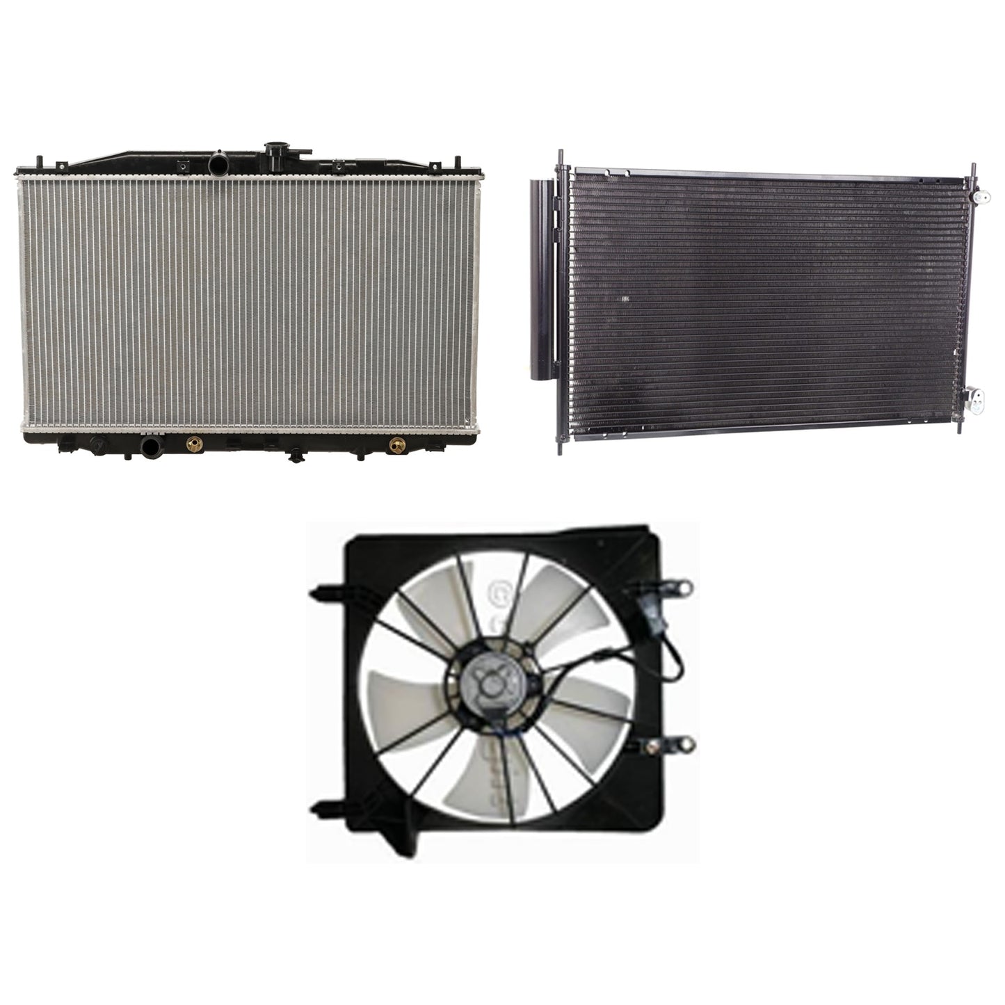 3-Piece Kit A/C Condenser, 2.4L, 4Cyl, Includes (1) A/C Condenser, (1) Cooling Fan Assembly and (1) Radiator