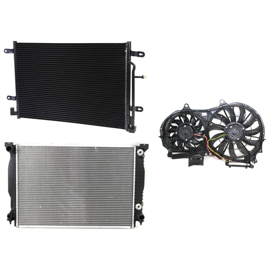 3-Piece Kit A/C Condenser, Includes (1) A/C Condenser, (1) Cooling Fan Assembly and (1) Radiator
