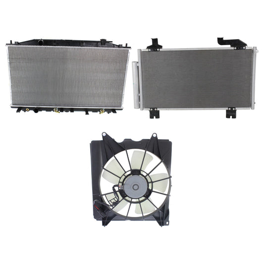 3-Piece Kit A/C Condenser, 2.4L, 4Cyl, Includes (1) A/C Condenser, (1) Cooling Fan Assembly and (1) Radiator