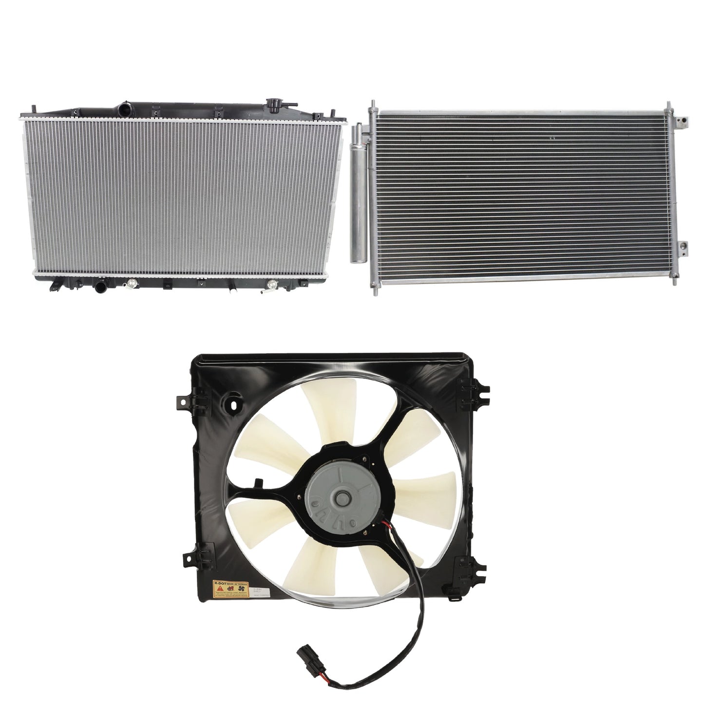 3-Piece Kit A/C Condenser, 3.5L, 6Cyl, Includes (1) A/C Condenser, (1) Cooling Fan Assembly and (1) Radiator