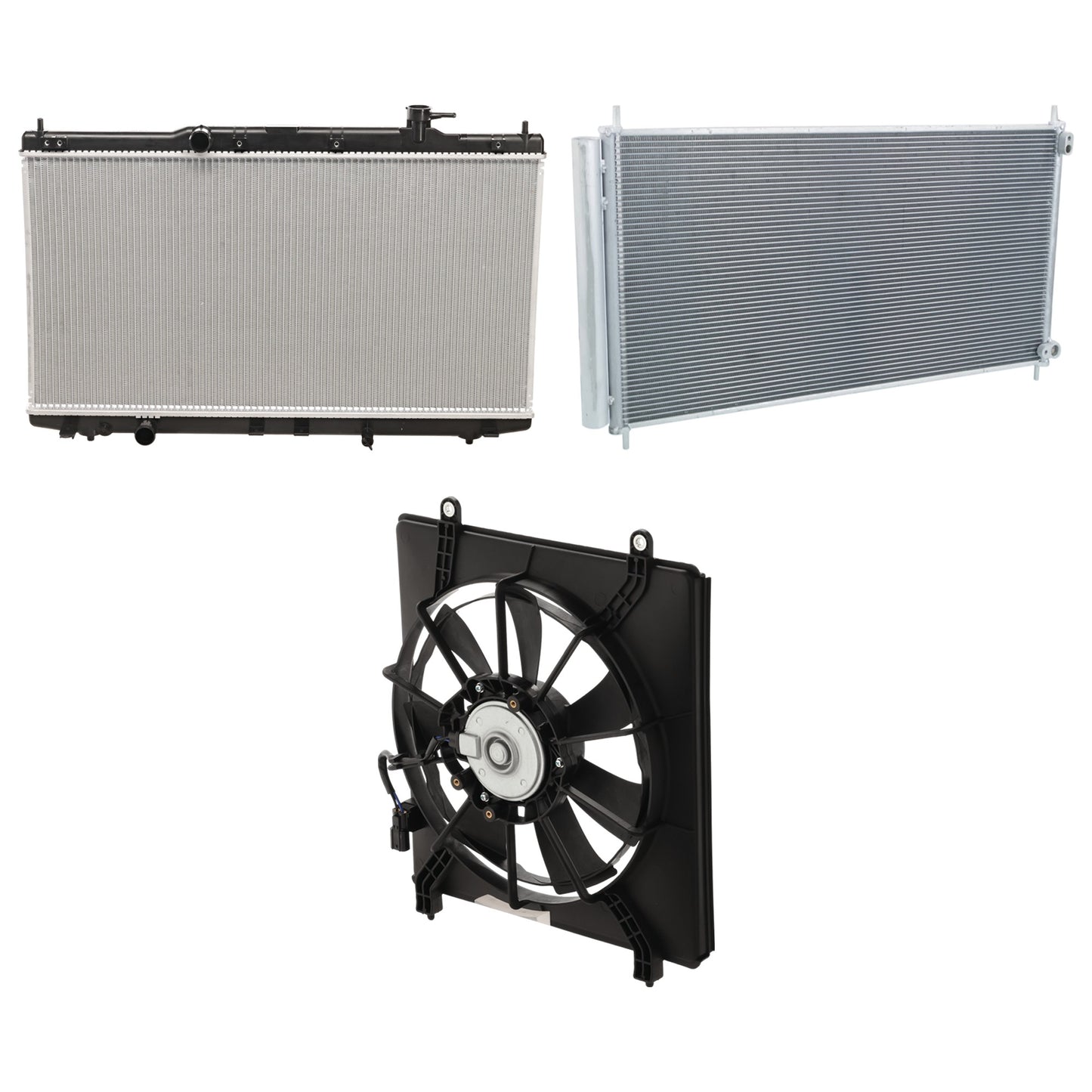 3-Piece Kit A/C Condenser, 2.4L, 4Cyl, Includes (1) A/C Condenser, (1) Cooling Fan Assembly and (1) Radiator