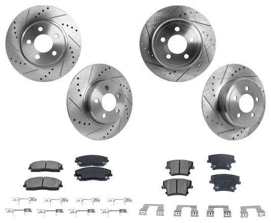 4-Wheel Set Front and Rear Brake Disc and Pad Kit, Cross-drilled and Slotted, 5 Lugs, Ceramic, Includes (4) Brake Disc and (2) Brake Pad Set