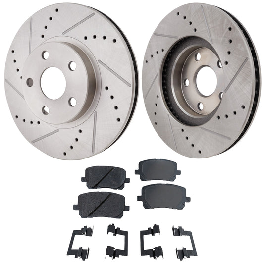 2-Wheel Set Front Brake Disc and Pad Kit, Cross-drilled and Slotted 5 Lugs 274.8 mm, Includes (1) Brake Pad Set and (2) Brake Disc