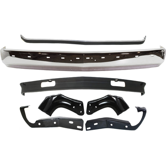 7-Piece Kit, Front Bumper, Chrome, Includes (1) Bumper, (4) Bumper Bracket, (1) Bumper Trim, and (1) Valance