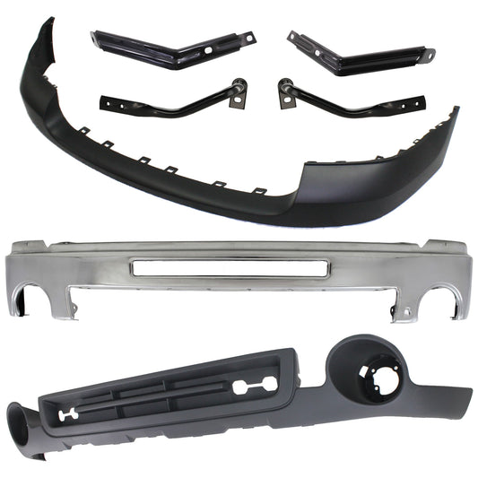 7-Piece Kit, Front Bumper, Chrome, Includes (1) Bumper, (4) Bumper Bracket, (1) Bumper Cover, and (1) Valance