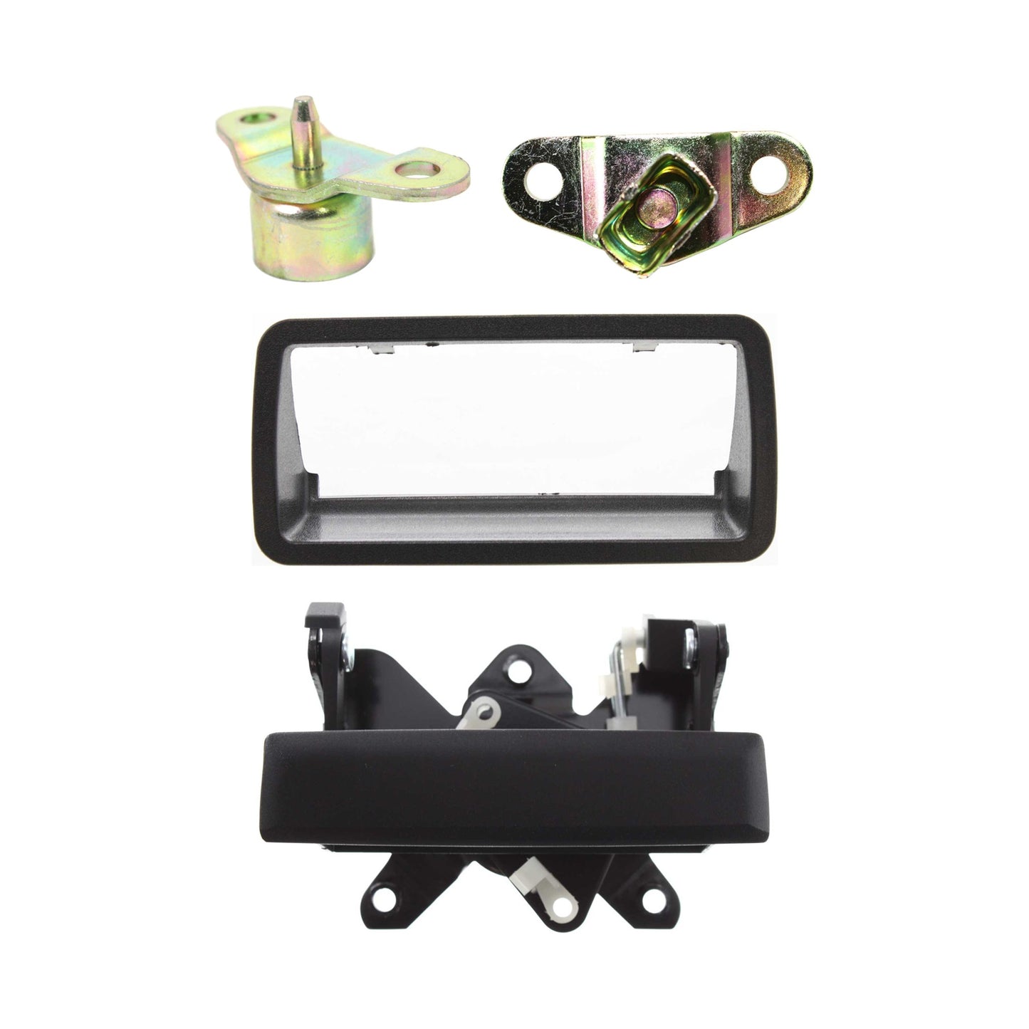 4-Piece Kit Tailgate Handle, Textured Black, Plastic, Without Camera Hole, Without Key Hole, Includes (2) Tailgate Handle and (2) Tailgate Hinge