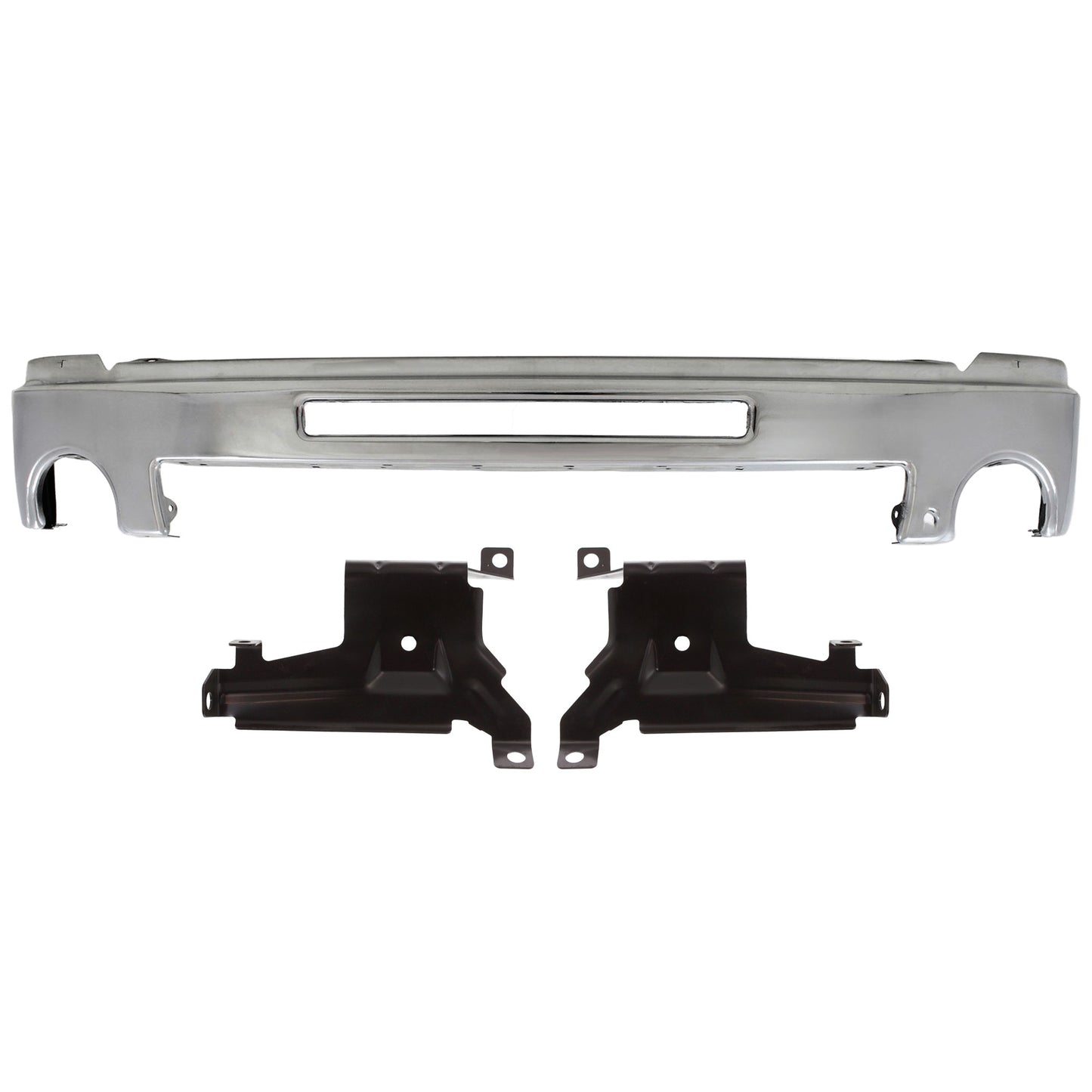 3-Piece Kit, Front Bumper, Chrome, Includes (1) Bumper and (2) Bumper Bracket
