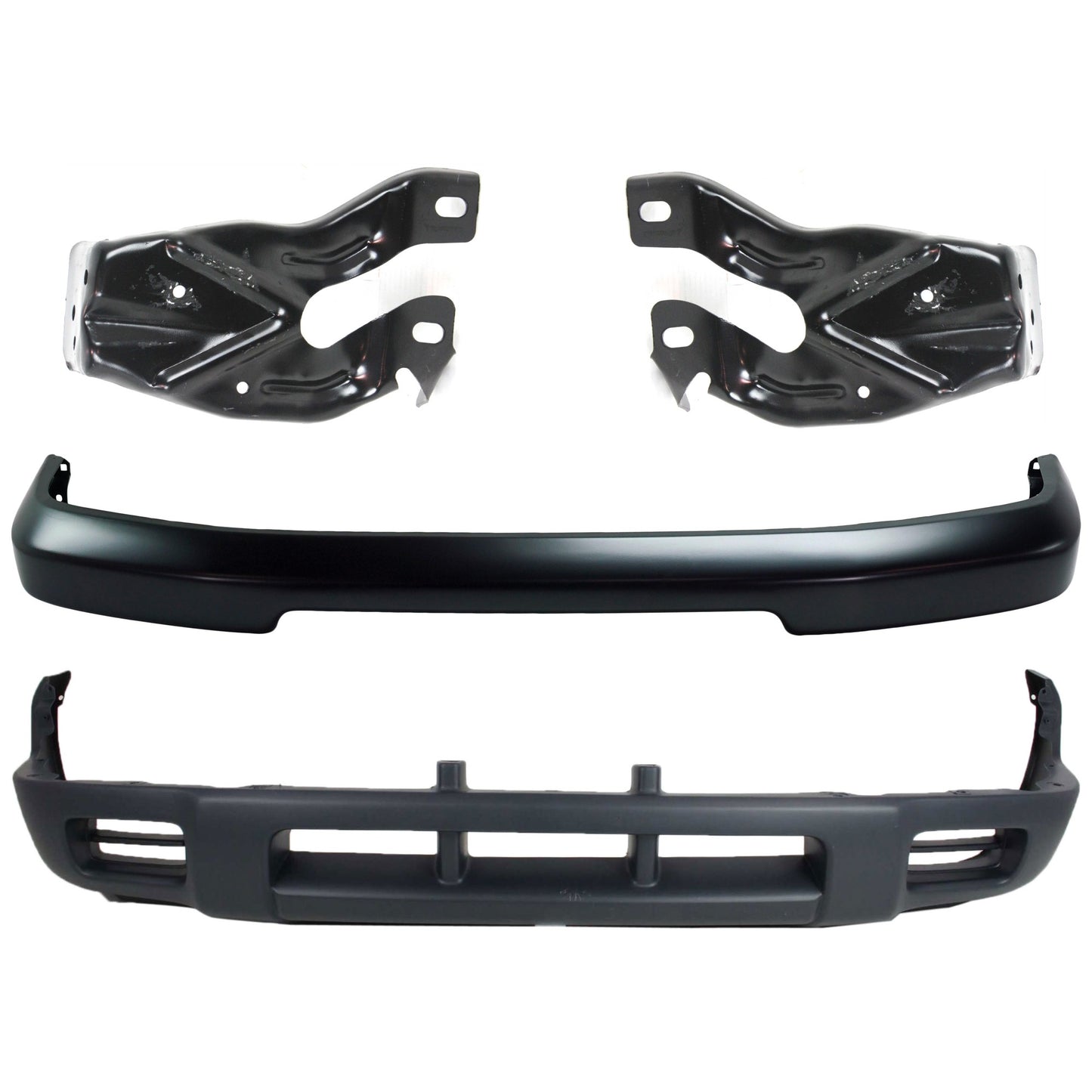 4-Piece Kit, Front, Center Bumper, Painted Black, Includes (1) Bumper, (2) Bumper Bracket, and (1) Valance