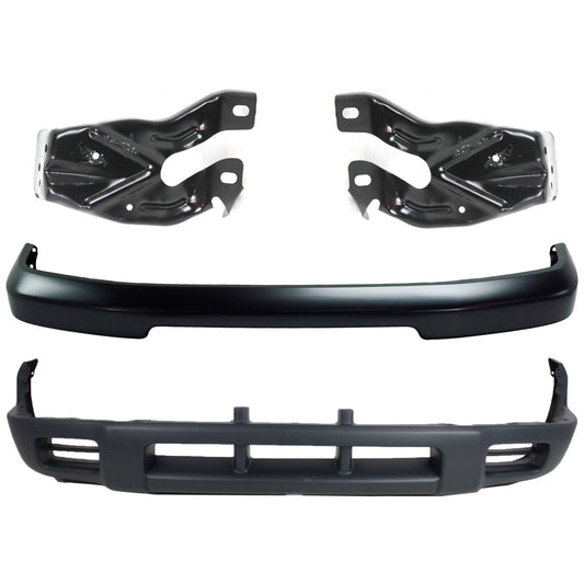 4-Piece Kit, Front, Center Bumper, Painted Black, Includes (1) Bumper, (2) Bumper Bracket, and (1) Valance