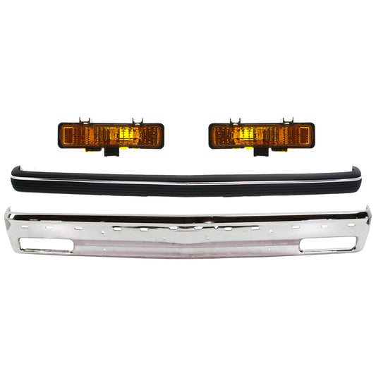 4-Piece Kit, Front Bumper, Chrome, Includes (1) Bumper, (1) Bumper Trim, and (2) Turn Signal Light