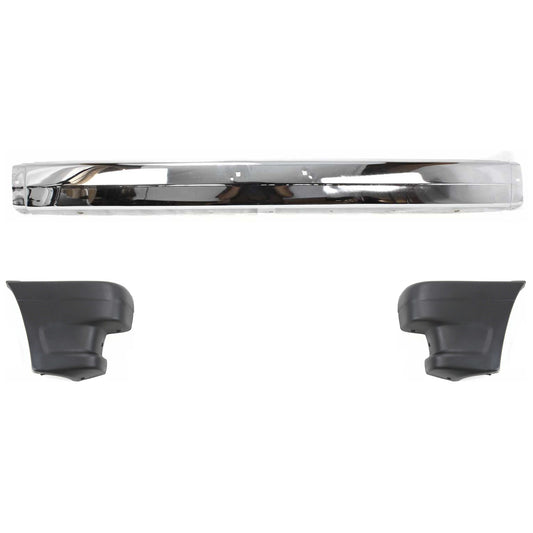 3-Piece Kit, Front, Center Bumper, RWD, For Models Without Bumper End Caps, Chrome, Includes (1) Bumper and (2) Bumper End