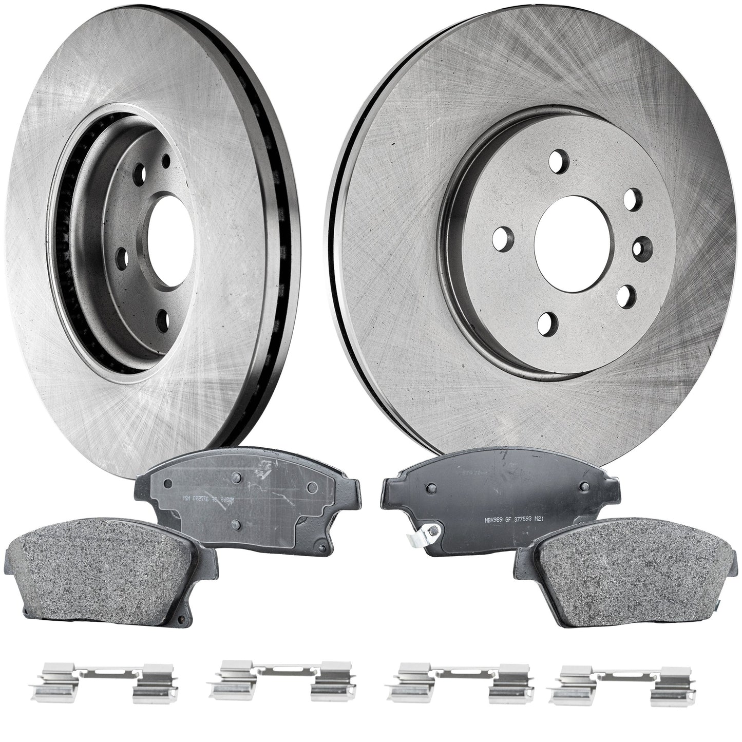 2-Wheel Set Front Brake Disc and Pad Kit, Plain Surface 5 Lugs 299.97 mm Semi-metallic Pro-Line Series, Includes (2) Brake Disc and (1) Brake Pad Set