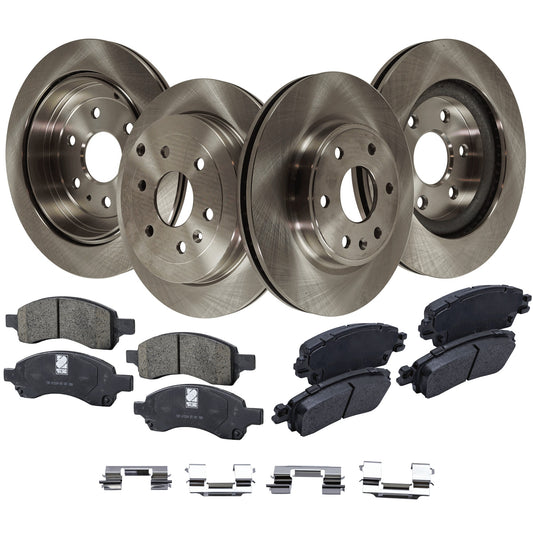 4-Wheel Set Front and Rear Brake Disc and Pad Kit, Plain Surface 6 Lugs Front-325.12 mm/Rear-330.96 mm Front-Ceramic/Rear-Semi-Metallic Pro-Line Series, Includes (2) Brake Pad Set and (4) Brake Disc
