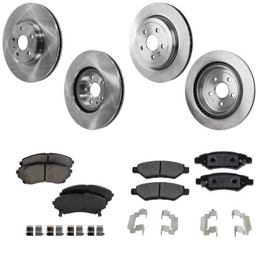 4-Wheel Set Front and Rear Brake Disc and Pad Kit, Plain Surface 5 Lugs Front-344.93 mm/Rear-339.09 mm Front-Organic/Rear-Ceramic Pro-Line Series, Includes (4) Brake Disc and (2) Brake Pad Set
