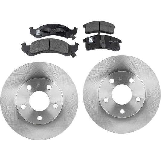 2-Wheel Set Front Brake Disc and Pad Kit, Plain Surface 5 Lugs 277.88 mm Semi-metallic Pro-Line Series, Includes (2) Brake Disc and (1) Brake Pad Set