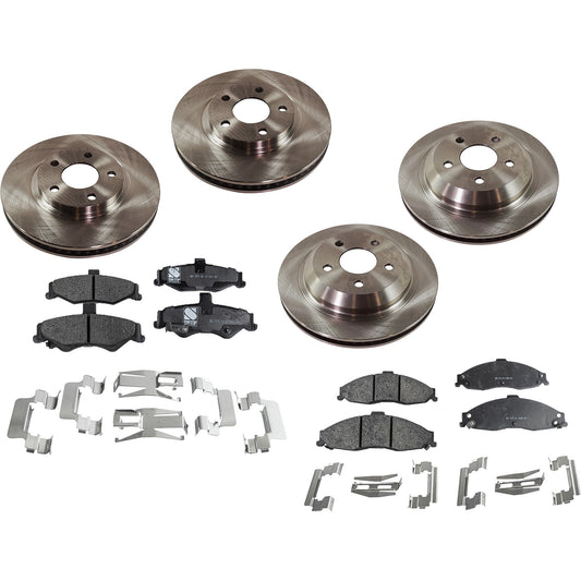 4-Wheel Set Front and Rear Brake Disc and Pad Kit, Plain Surface 5 Lugs Front-302.77 mm/Rear-305.05 mm Ceramic Pro-Line Series, Includes (4) Brake Disc and (2) Brake Pad Set