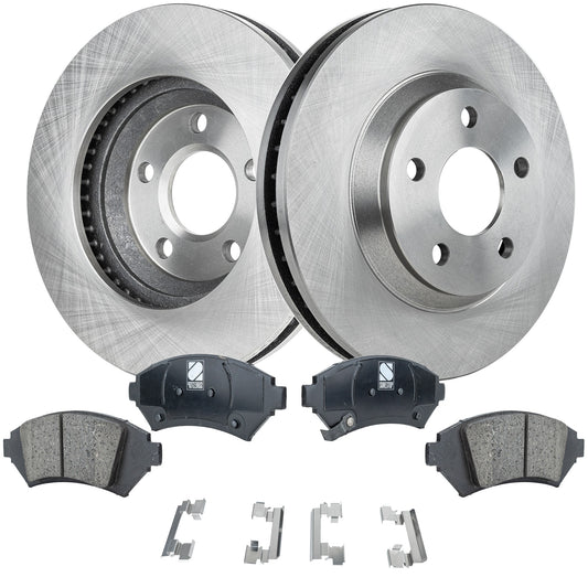 2-Wheel Set Front Brake Disc and Pad Kit, Plain Surface 5 Lugs 303.02 mm Ceramic Pro-Line Series, Includes (2) Brake Disc and (1) Brake Pad Set