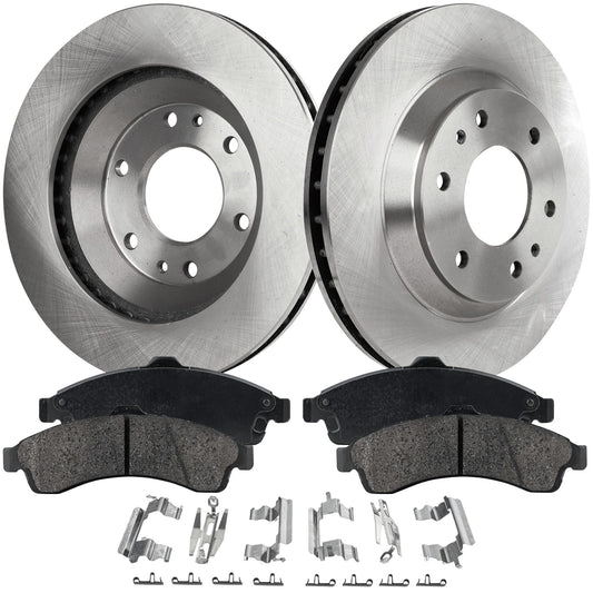 2-Wheel Set Front Brake Disc and Pad Kit, Plain Surface 6 Lugs 305.05 mm Ceramic Pro-Line Series, Includes (1) Brake Pad Set and (2) Brake Disc