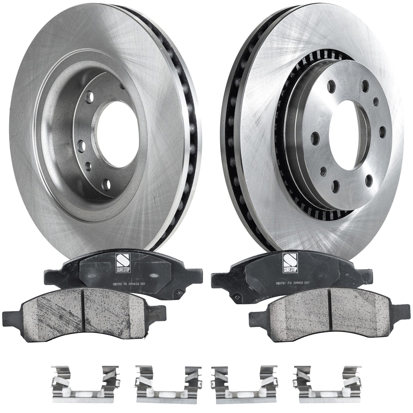 2-Wheel Set Front Brake Disc and Pad Kit, Plain Surface 6 Lugs 302.01 mm Ceramic Pro-Line Series, Includes (1) Brake Pad Set and (2) Brake Disc