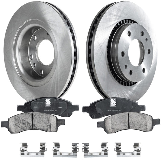 2-Wheel Set Front Brake Disc and Pad Kit, Plain Surface 6 Lugs 302.01 mm Ceramic Pro-Line Series, Includes (1) Brake Pad Set and (2) Brake Disc