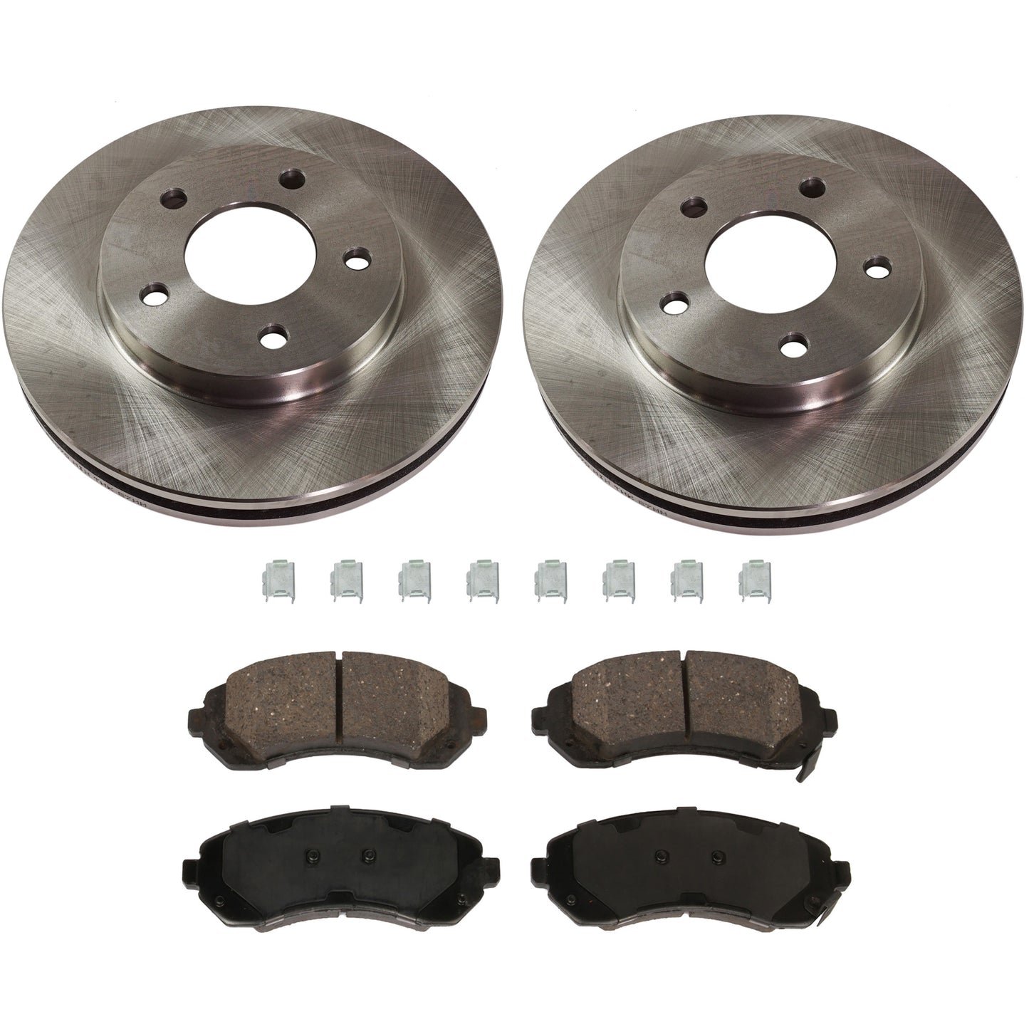 2-Wheel Set Front Brake Disc and Pad Kit, Plain Surface 5 Lugs 275.08 mm Ceramic Pro-Line Series, Includes (2) Brake Disc and (1) Brake Pad Set
