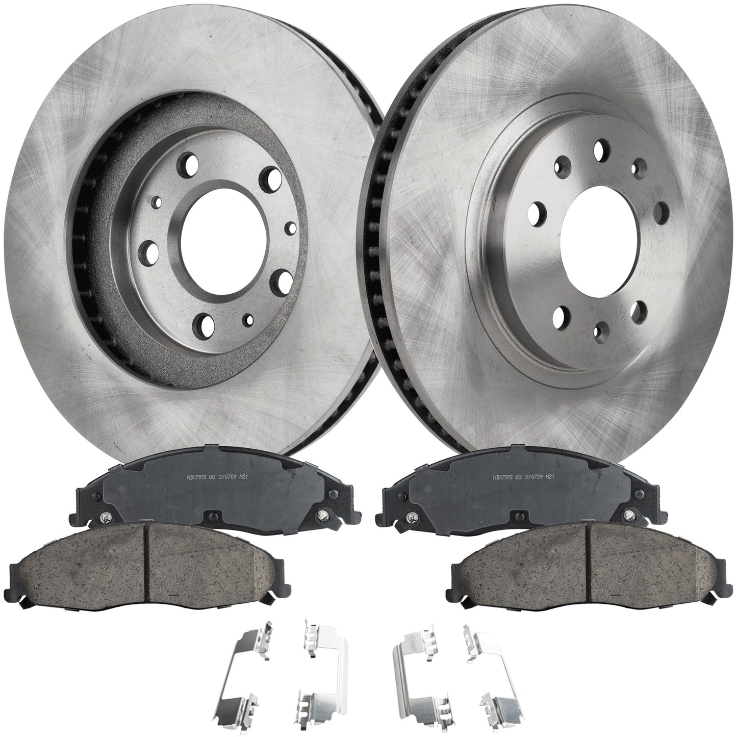 2-Wheel Set Front Brake Disc and Pad Kit, Plain Surface 5 Lugs 303.02 mm Ceramic Pro-Line Series, Includes (1) Brake Pad Set and (2) Brake Disc