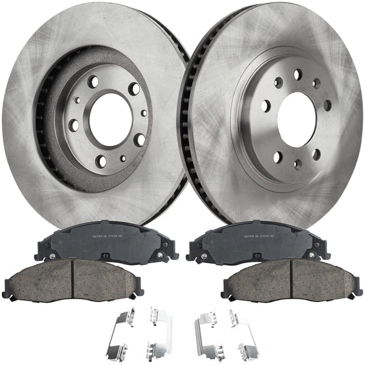 2-Wheel Set Front Brake Disc and Pad Kit, Plain Surface 5 Lugs 303.02 mm Ceramic Pro-Line Series, Includes (1) Brake Pad Set and (2) Brake Disc