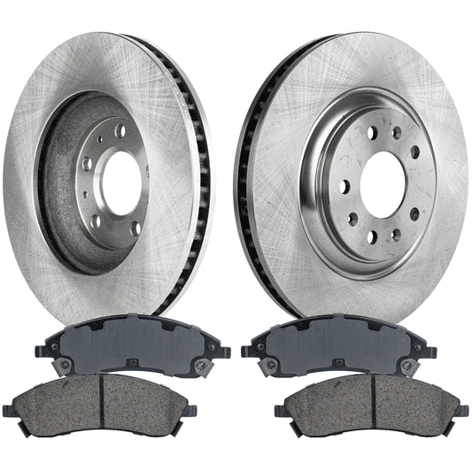 2-Wheel Set Front Brake Disc and Pad Kit, Plain Surface 5 Lugs 323.09 mm Ceramic Pro-Line Series, Includes (2) Brake Disc and (1) Brake Pad Set