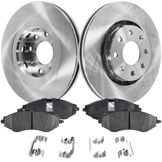 2-Wheel Set Front Brake Disc and Pad Kit, Plain Surface 4 Lugs 256.03 mm Ceramic Pro-Line Series, Includes (2) Brake Disc and (1) Brake Pad Set