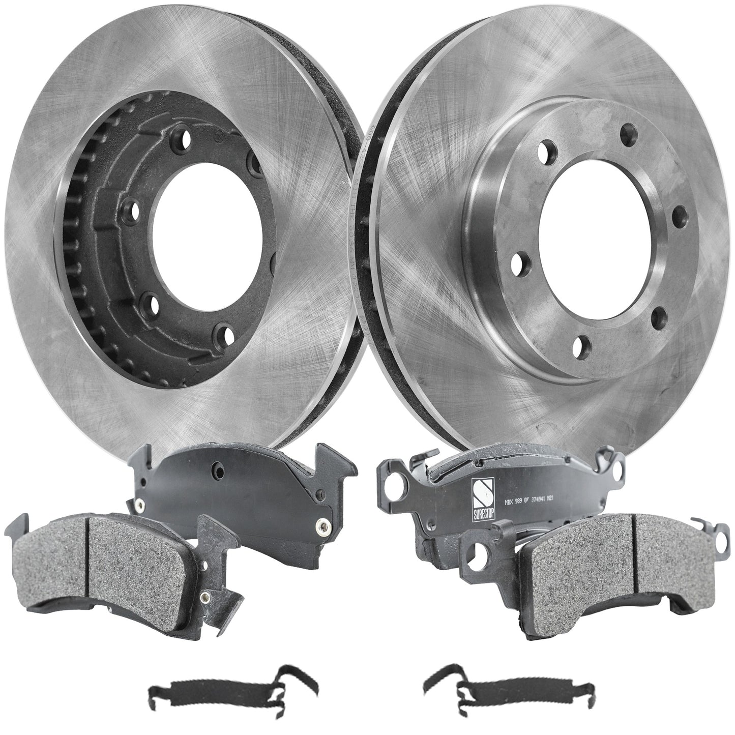 2-Wheel Set Front Brake Disc and Pad Kit, Plain Surface 6 Lugs 301.24 mm Semi-metallic Pro-Line Series, Includes (2) Brake Disc and (1) Brake Pad Set