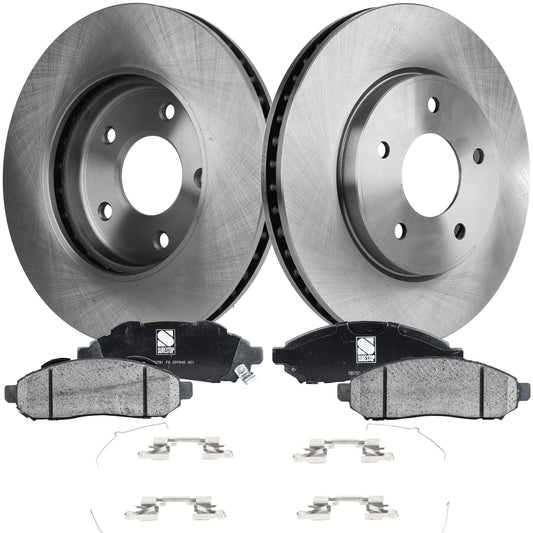 2-Wheel Set Front Brake Disc and Pad Kit, Plain Surface 5 Lugs 282.6 mm Ceramic Pro-Line Series, Includes (2) Brake Disc and (1) Brake Pad Set