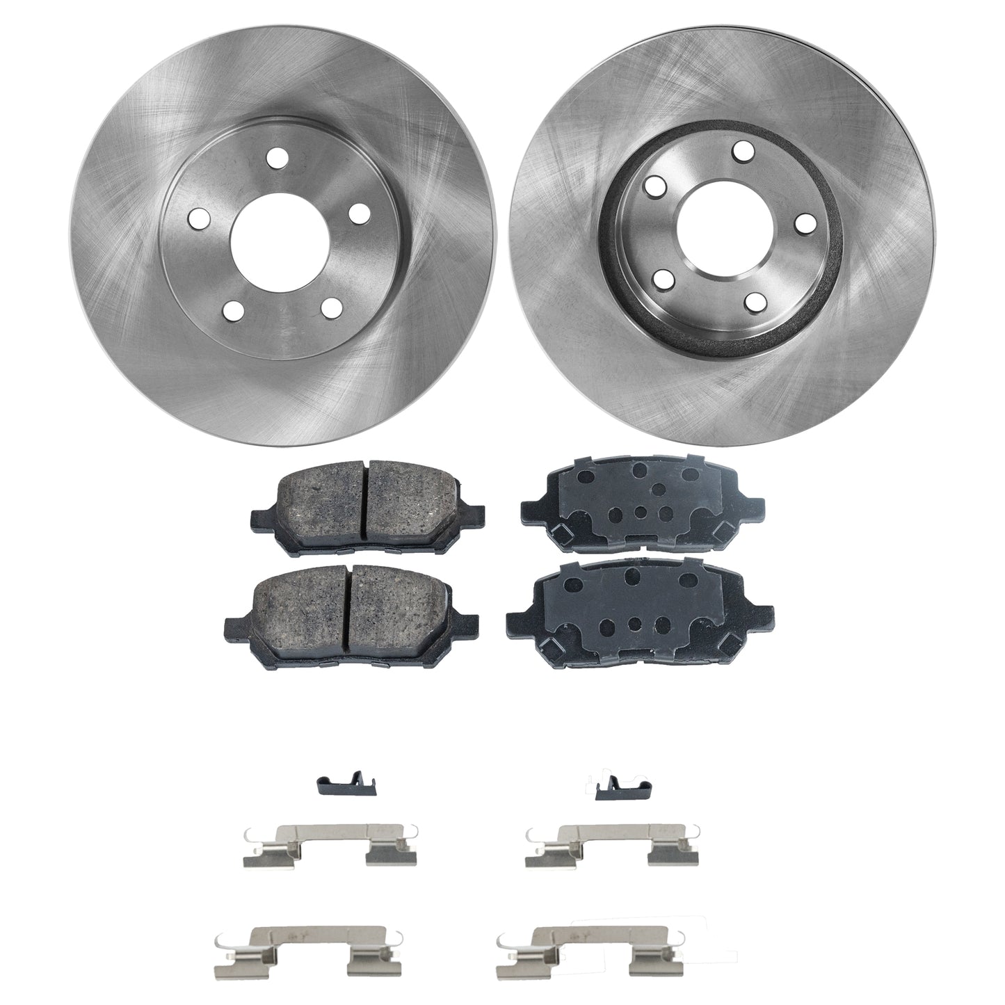 2-Wheel Set Front Brake Disc and Pad Kit, Plain Surface 5 Lugs 279.91 mm Ceramic Pro-Line Series, Includes (2) Brake Disc and (1) Brake Pad Set