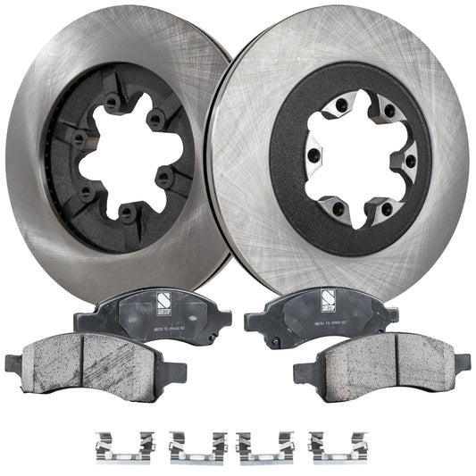 2-Wheel Set Front Brake Disc and Pad Kit, Plain Surface 6 Lugs 297.94 mm Ceramic Pro-Line Series, Includes (1) Brake Pad Set and (2) Brake Disc