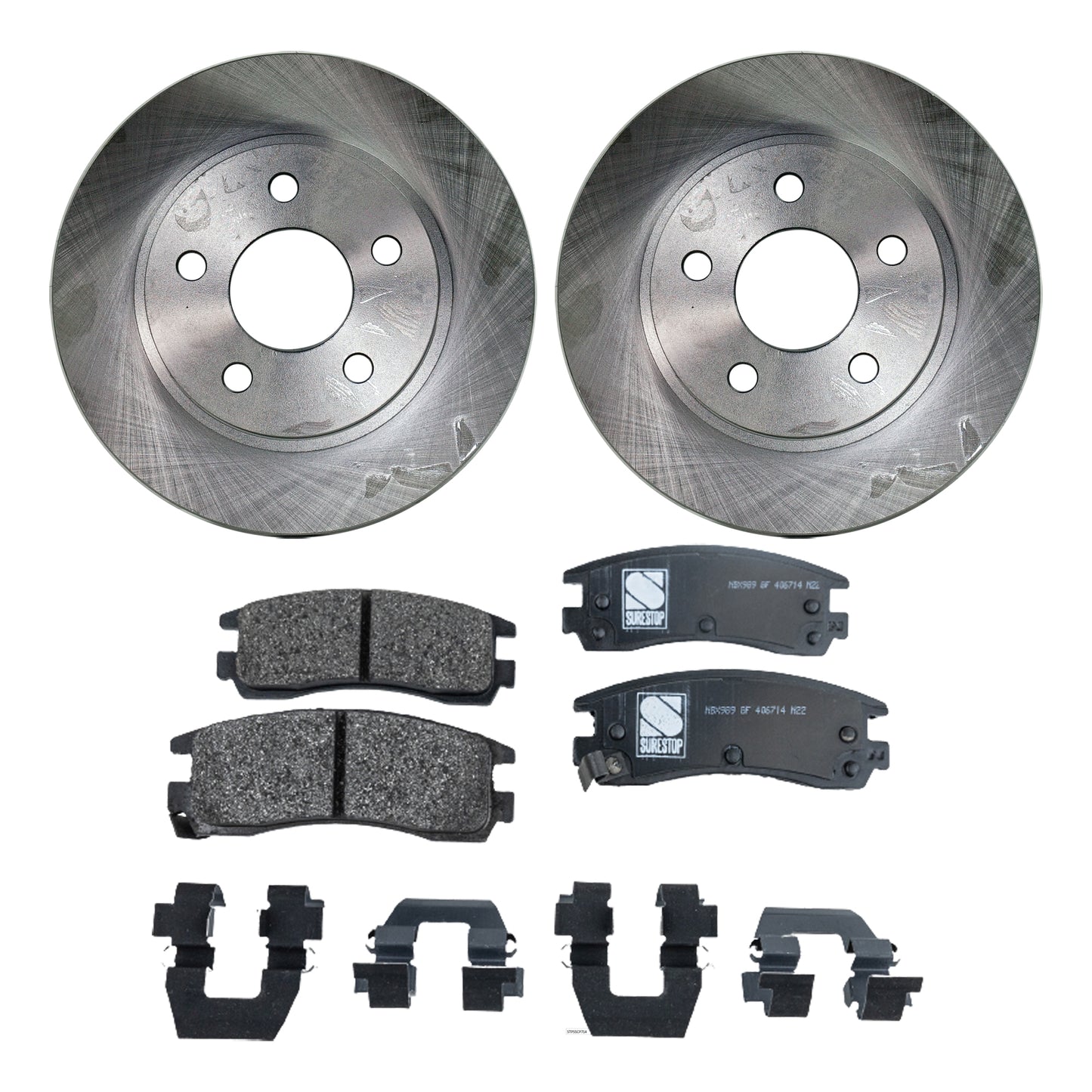 2-Wheel Set Rear Brake Disc and Pad Kit, Plain Surface 5 Lugs 281.18 mm Semi-metallic Pro-Line Series, Includes (1) Brake Pad Set and (2) Brake Disc