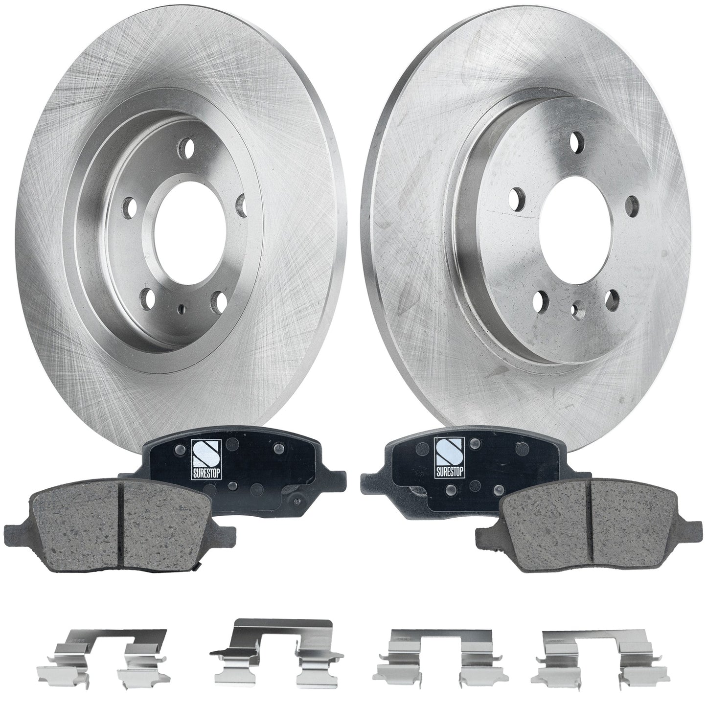 2-Wheel Set Rear Brake Disc and Pad Kit, Plain Surface 5 Lugs 298.96 mm Ceramic FWD Pro-Line Series, Includes (2) Brake Disc and (1) Brake Pad Set
