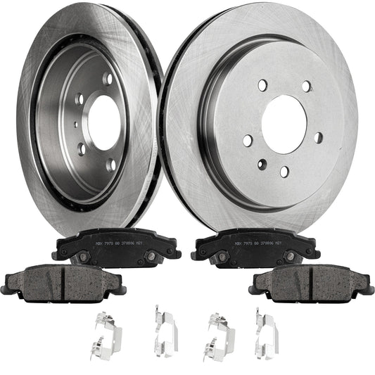 2-Wheel Set Rear Brake Disc and Pad Kit, Plain Surface 5 Lugs 297.94 mm Ceramic Pro-Line Series, Includes (2) Brake Disc and (1) Brake Pad Set