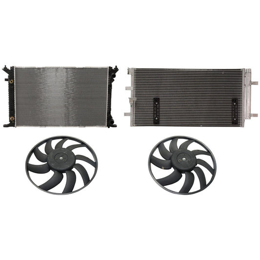 4-Piece Kit A/C Condenser, 2.0L, 4Cyl, Includes (1) A/C Condenser, (2) Cooling Fan Assembly and (1) Radiator