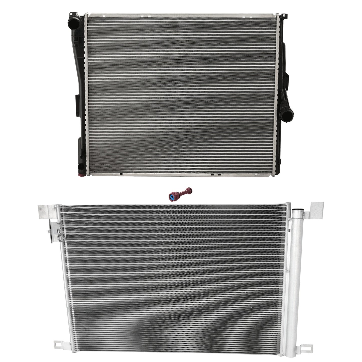 2-Piece Kit A/C Condenser, includes (1) A/C Condenser and (1) Radiator, 2.5L and 3.0L Eng., 6 Cyl.