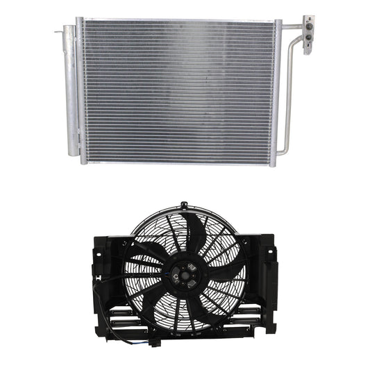 2-Piece Kit A/C Condenser, Includes (1) A/C Condenser and (1) Cooling Fan Assembly