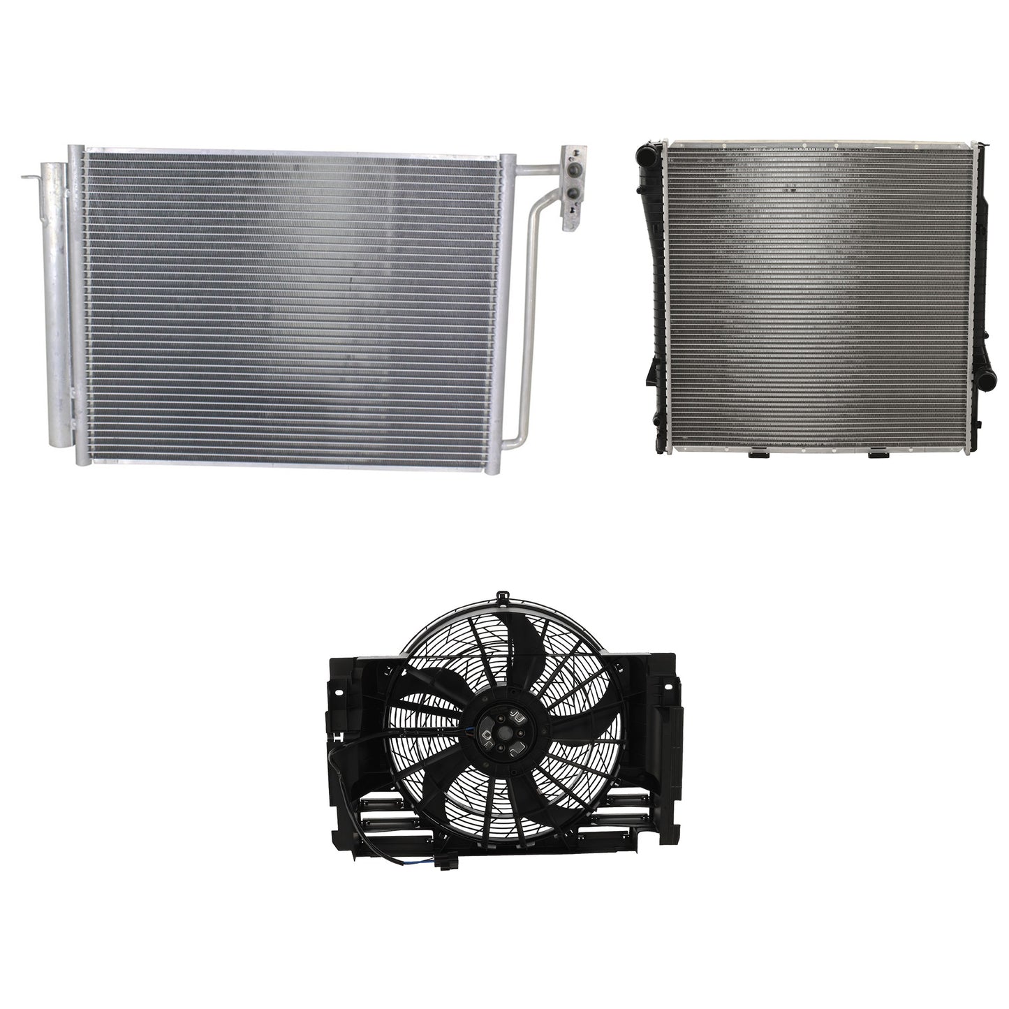 3-Piece Kit A/C Condenser, 3.0L, 6Cyl, Includes (1) A/C Condenser, (1) Cooling Fan Assembly and (1) Radiator