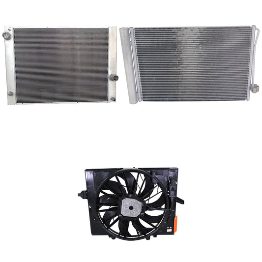 3-Piece Kit A/C Condenser, 3.0L, 6Cyl, Includes (1) A/C Condenser, (1) Cooling Fan Assembly and (1) Radiator
